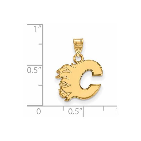 SS 14k Yellow Gold Plated NHL Calgary Flames Small Pendant - Picture 2 of 4